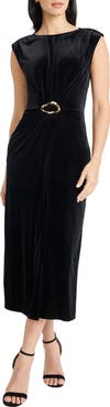 Maggy London Sleeveless Velvet Sheath Midi Dress