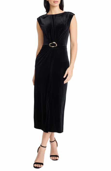 Maggy London Sleeveless Velvet Sheath Midi Dress