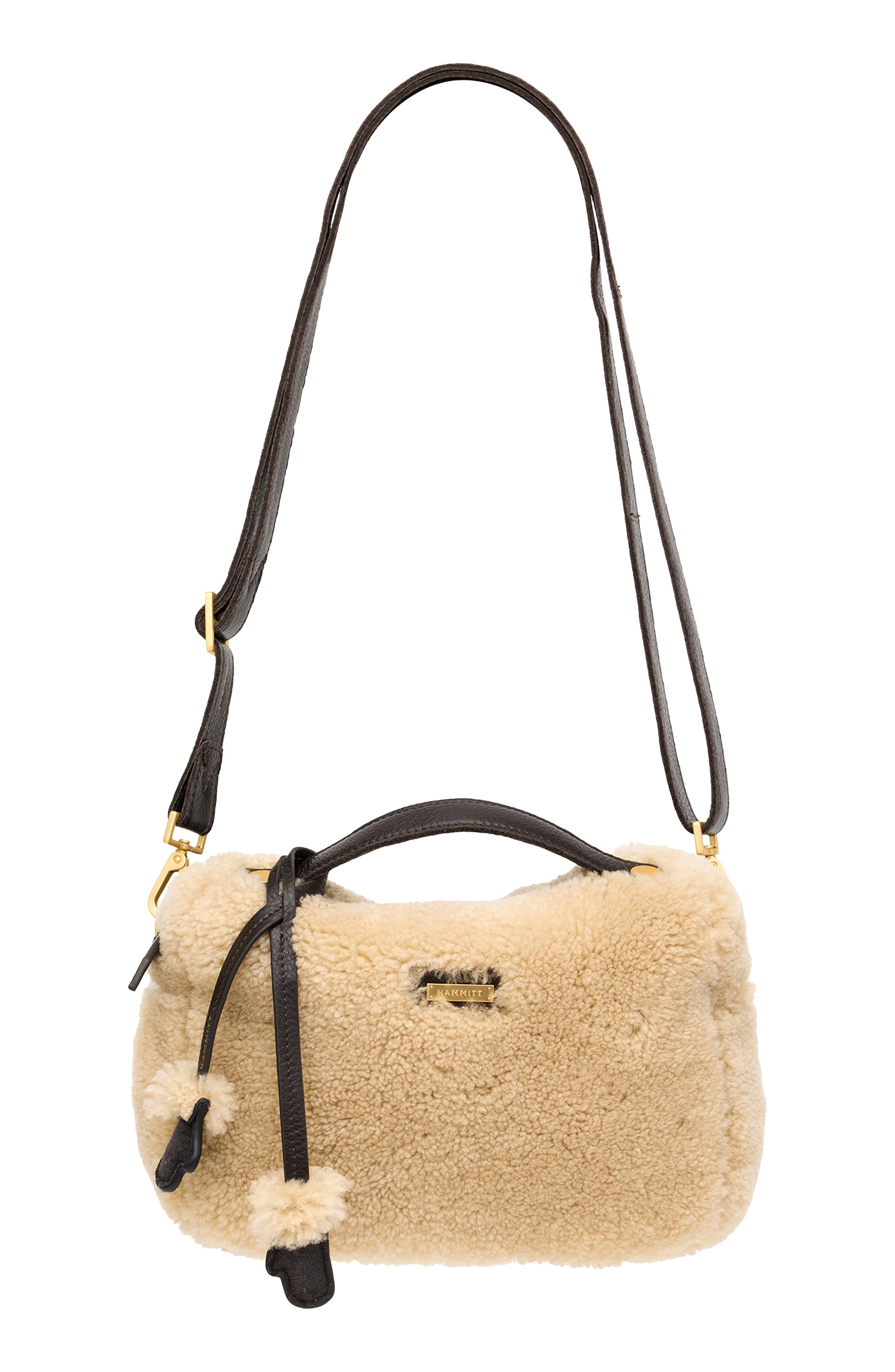 HAMMITT Small Evan Genuine Shearling Crossbody Bag, Alternate, color, Sundance Shearling/Gold