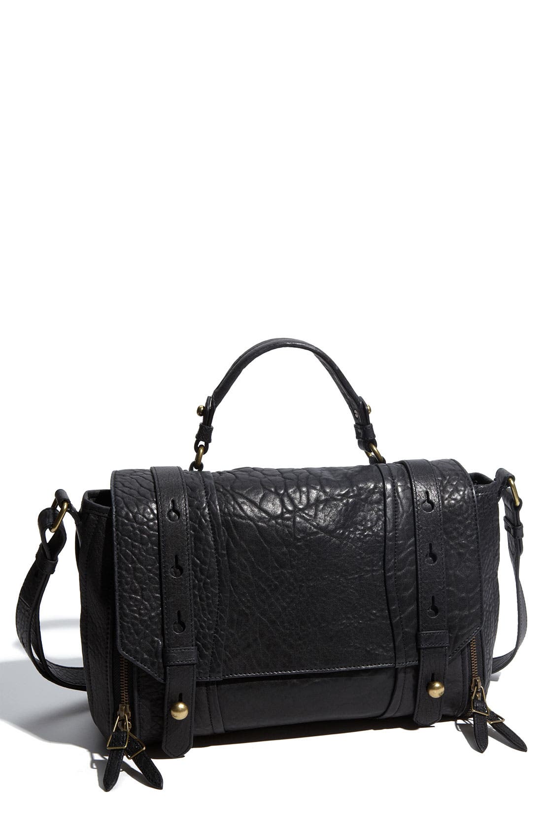 'Collar Stud - Small' Flap Satchel, Main, color, BLACK