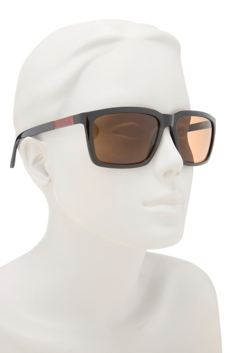 GUESS 59mm Square Sunglasses, Alternate, color, Shiny Black / Brown