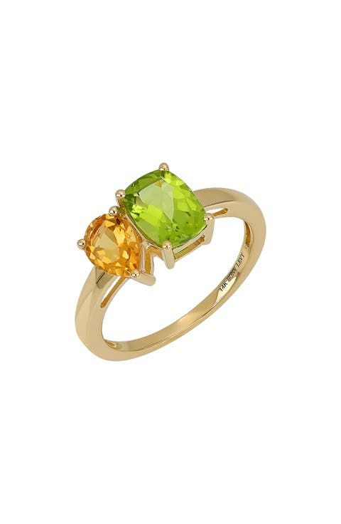 14K Gold Citrine & Peridot Ring