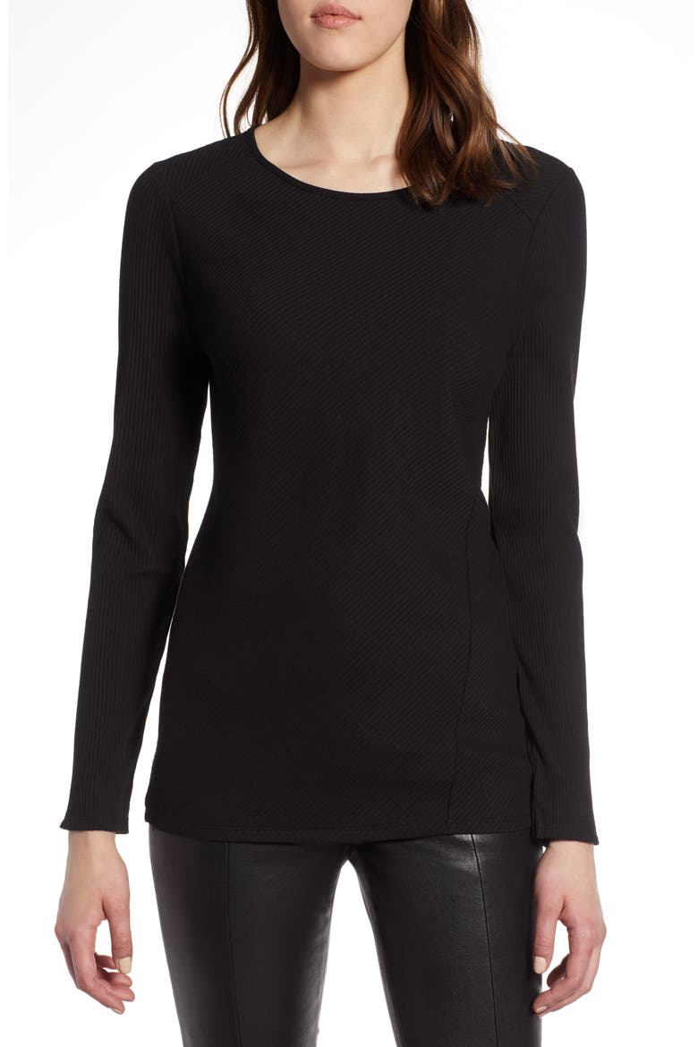 Long Sleeve Knit Cotton Tee, Main, color, BLACK