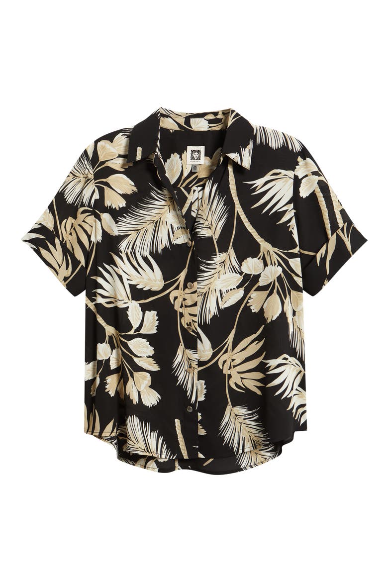 Floral Print Short Sleeve Button-Up Shirt, Alternate, color, ANNE BLACK MULTI