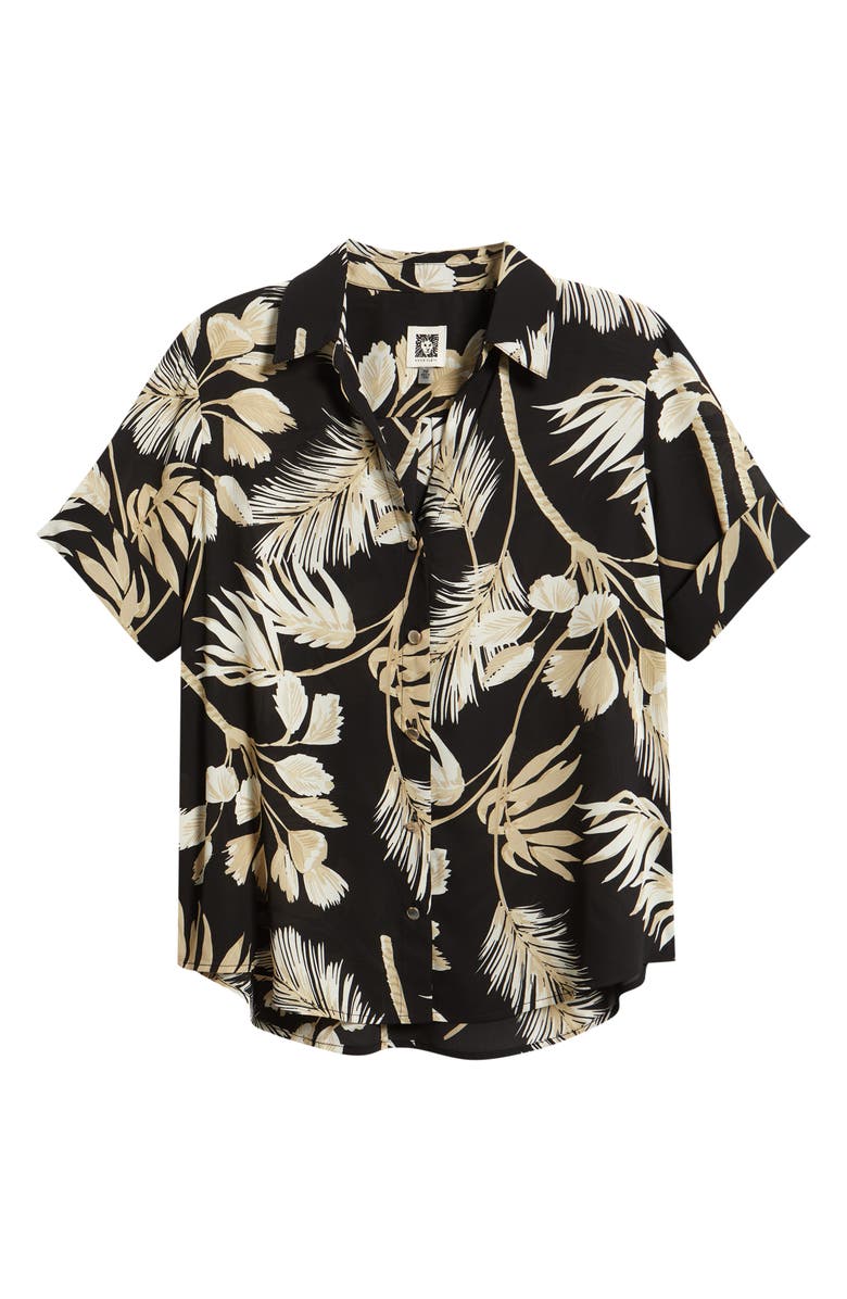 AK ANNE KLEIN Floral Print Short Sleeve Button-Up Shirt, Alternate, color, Anne Black Multi
