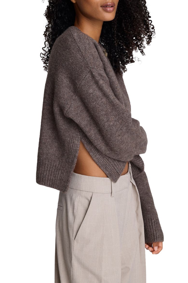 Crewneck Button Up Cardigan, Alternate, color, MINK TAUPE MELANGE