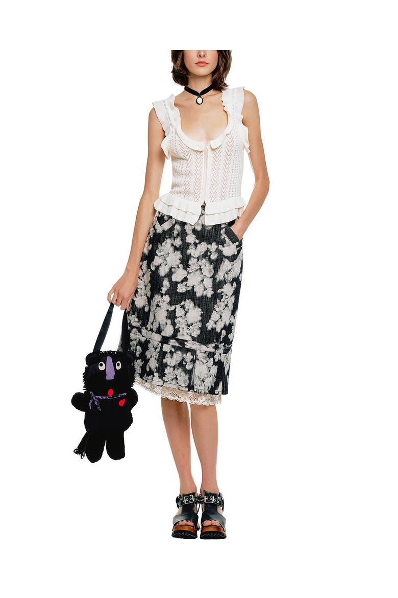 Rose Illusion Denim Lace Trimmed Skirt, Alternate, color, Black