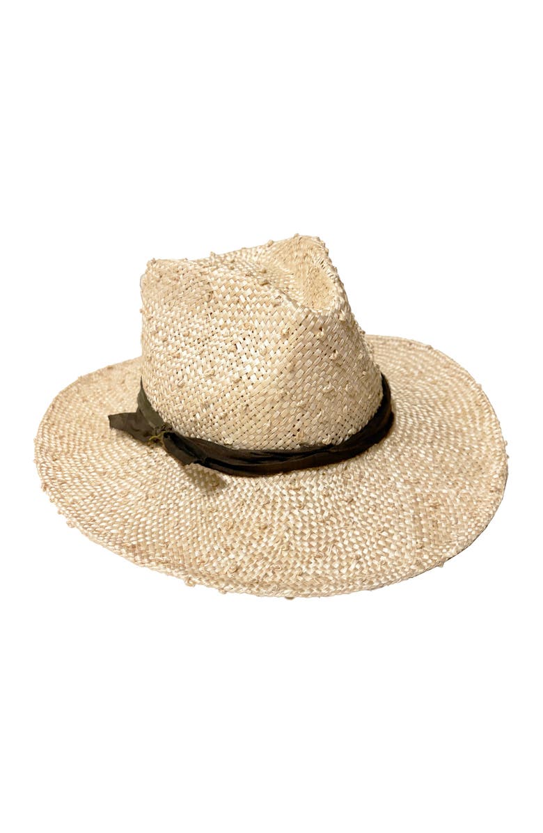 Binata Millinery Luna Knotted Sisal Fedora Hat, Main, color, Natural With Olive Trim