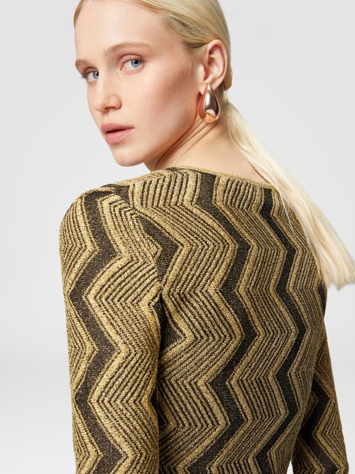Shop Missoni V-neck Sweater In Lamé Zig Zag Viscose In Black & Gold