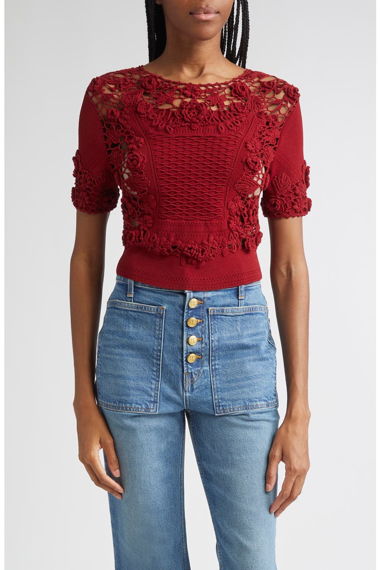Stella Crochet Detail Knit Top, Main, color, BEGONIA