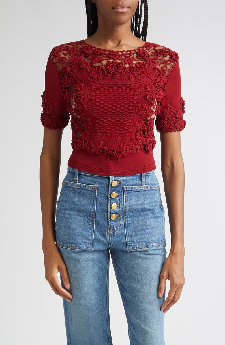 Ulla Johnson Stella Crochet Detail Knit Top, Main, color, Begonia