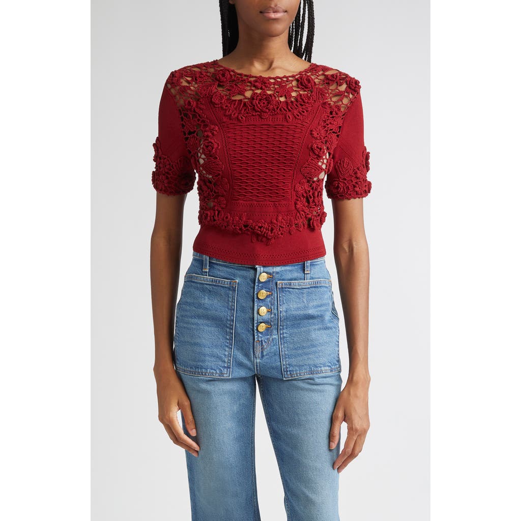 Ulla Johnson Stella Crochet Detail Knit Top In Red