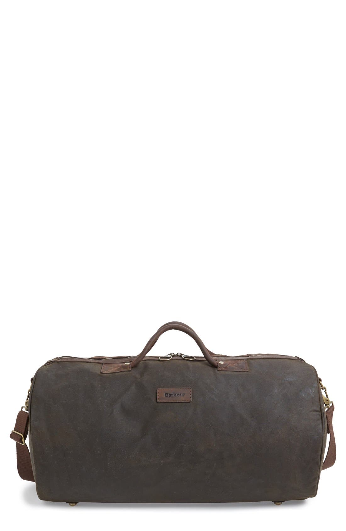 Barbour Waxed Canvas Duffle Bag, Main, color, Olive