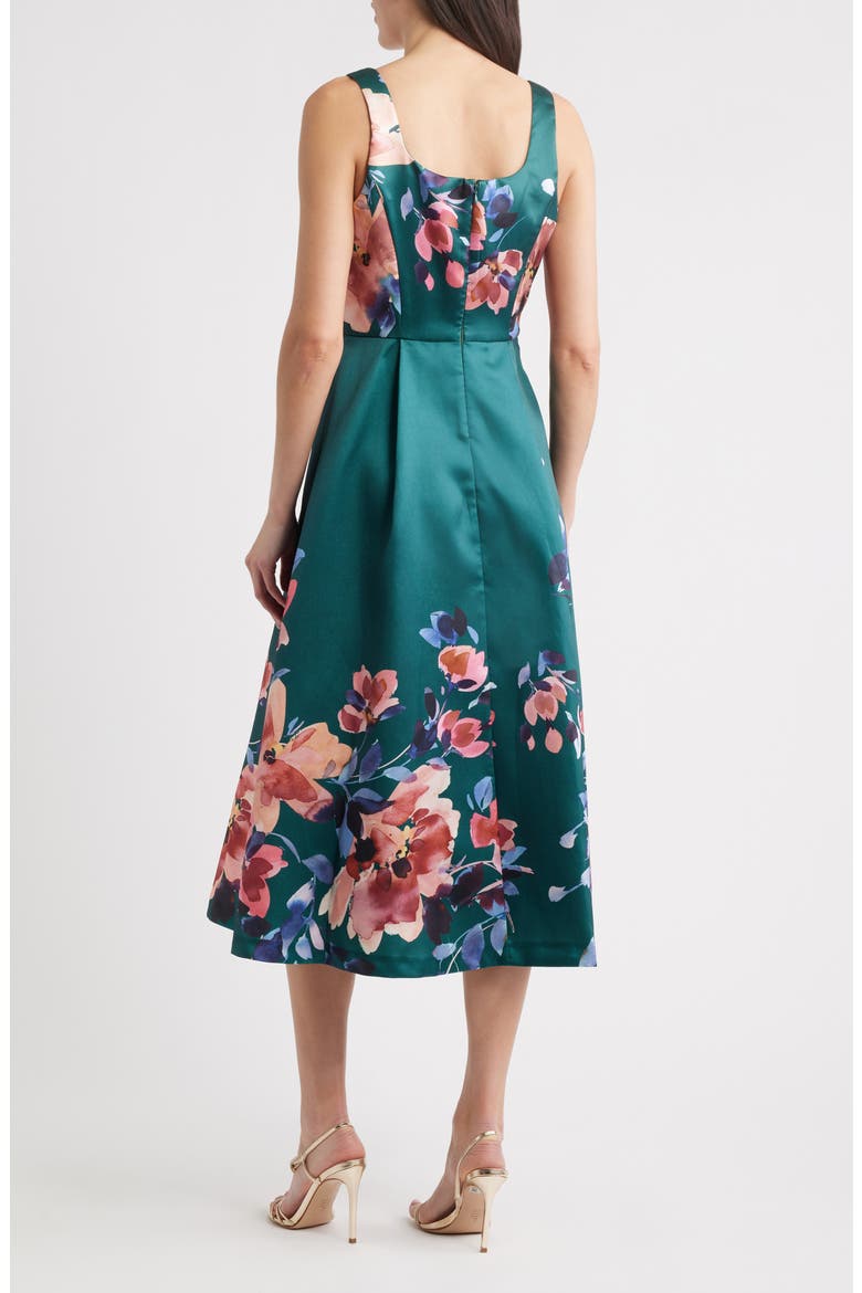 Pleated Fit & Flare Sleeveless Cocktail Midi Dress, Alternate, color, GREEN MULTI