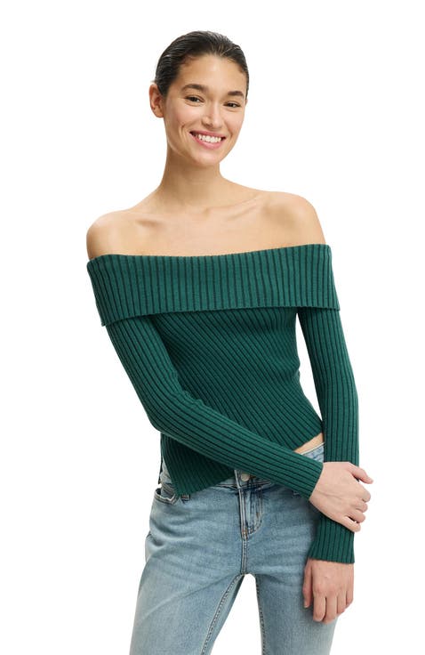 Women's Asym Rib Off Shoulder Knit