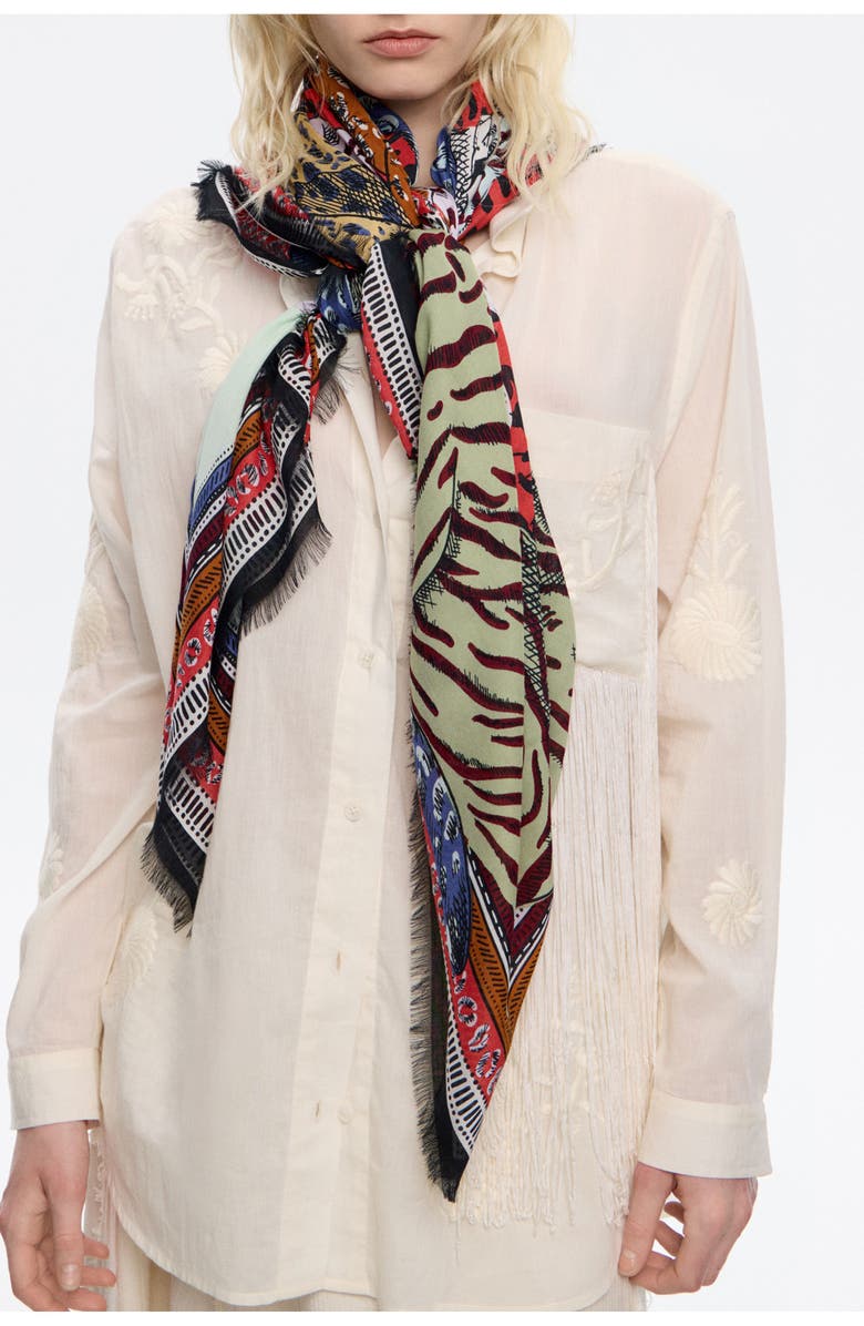 Bimba y Lola Cats Heart Shawl With Borders, Alternate, color, Red