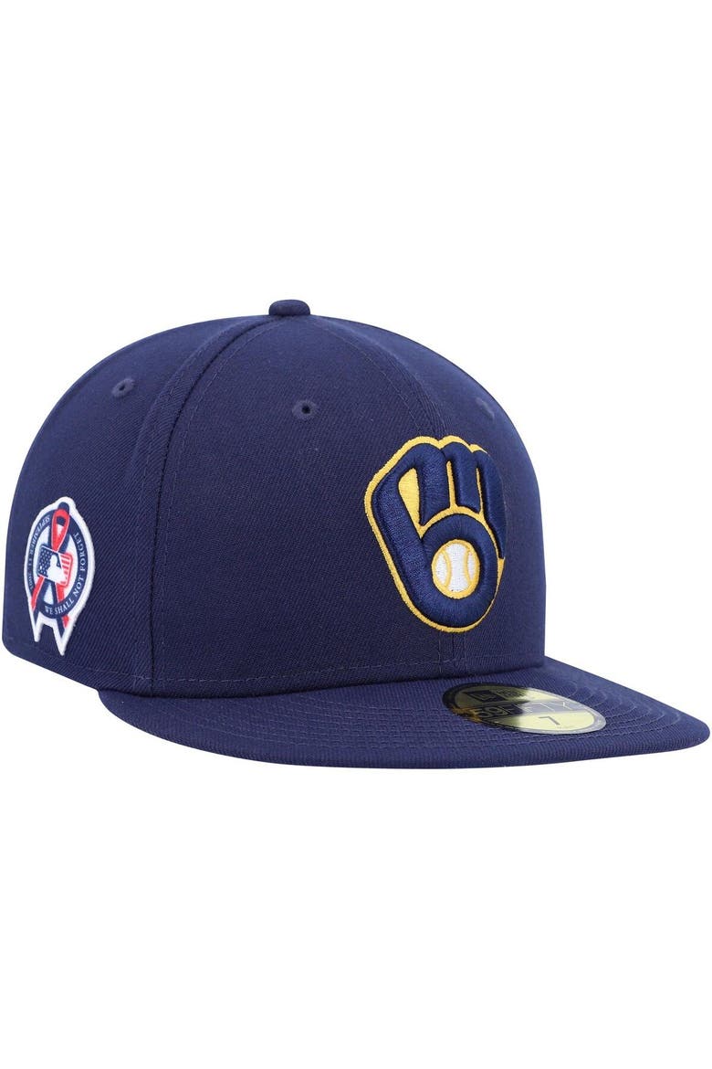 Men's New Era Navy Milwaukee Brewers 9/11 Memorial Side Patch 59FIFTY Fitted Hat, Main, color, Navy