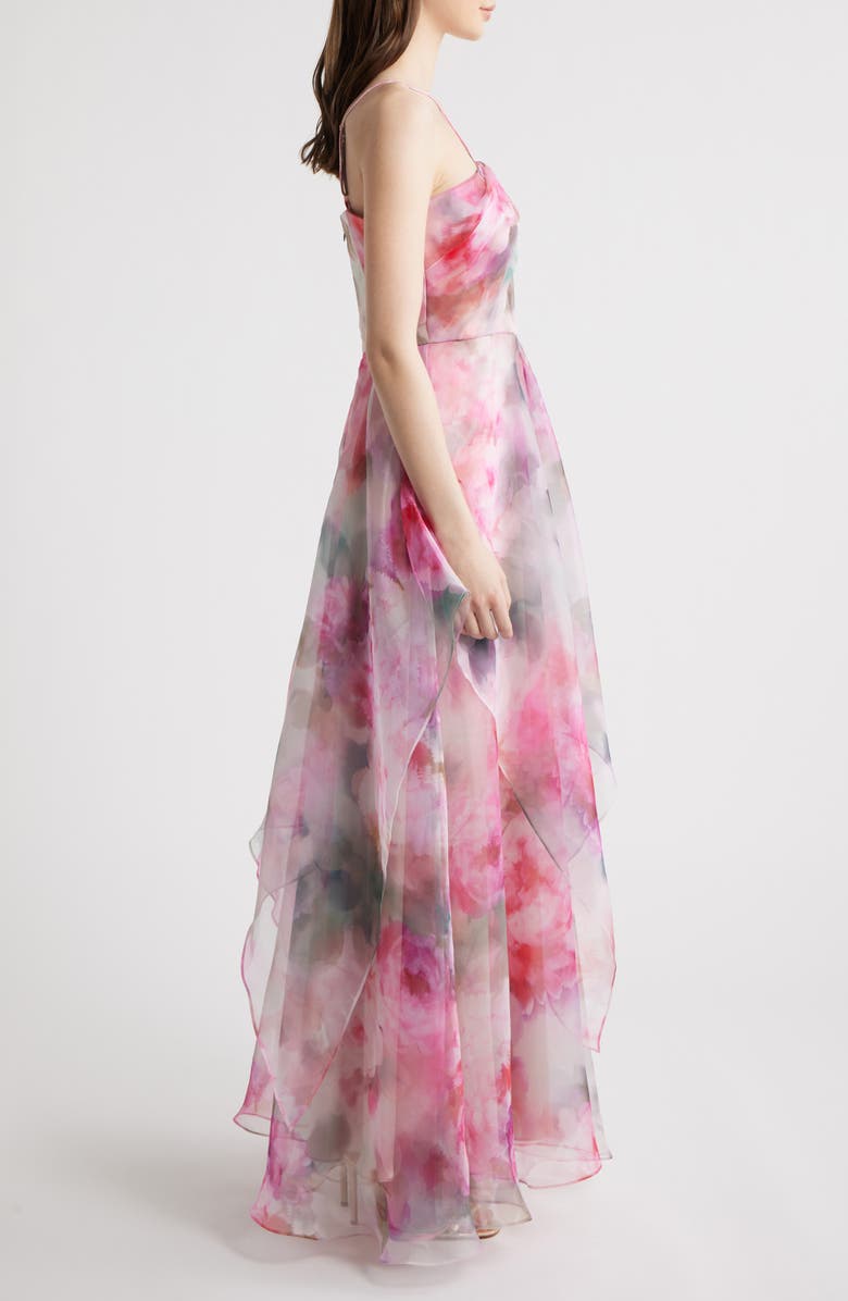 Eliza J Floral Print Strap Ballgown, Alternate, color, Rose