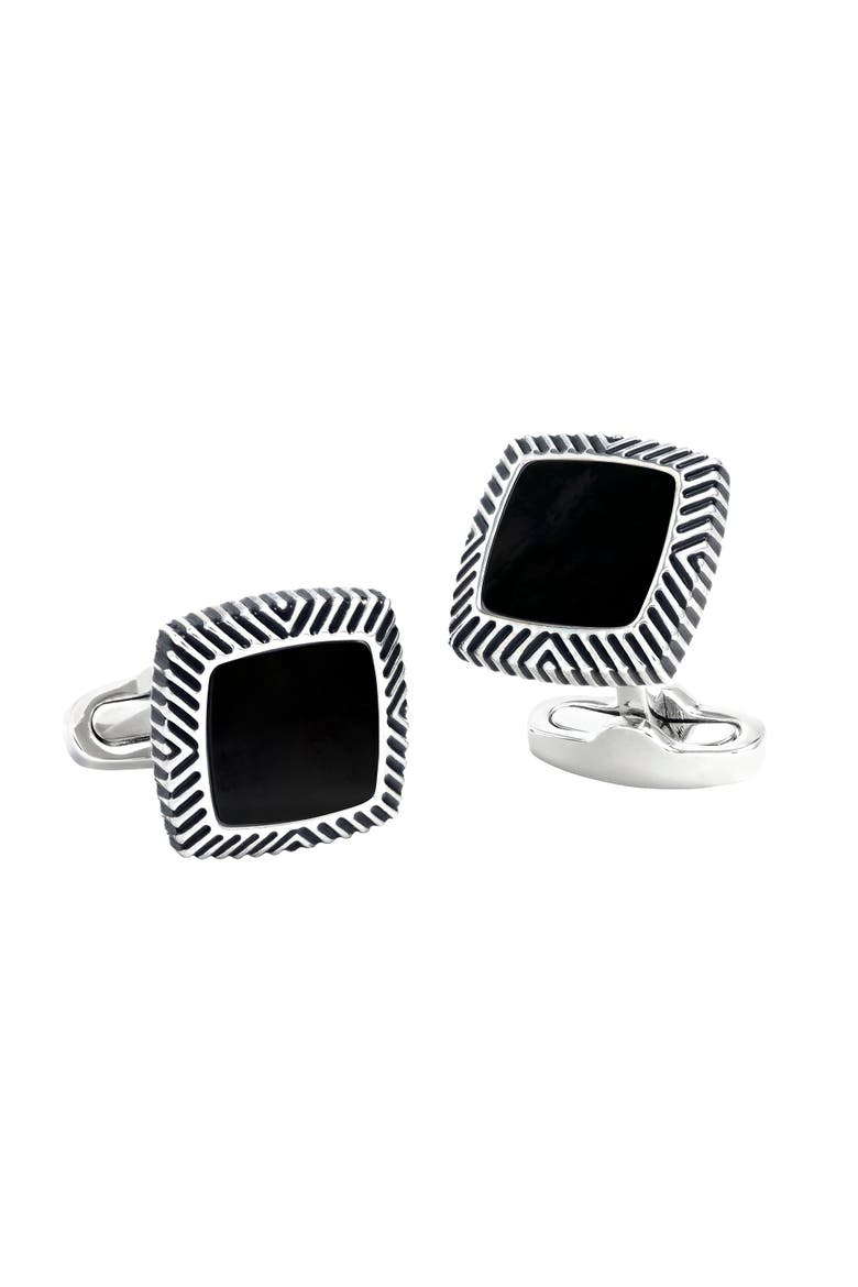 Onyx Soft Square Cufflinks, Main, color, Black