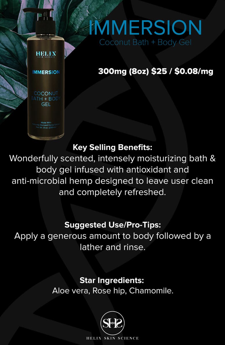 HELIX SKIN SCIENCE Immersion Coconut Bath + Body Gel with CBD, Alternate, color,