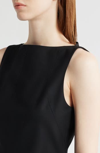 Boat Neck Stretch Wool Minidress