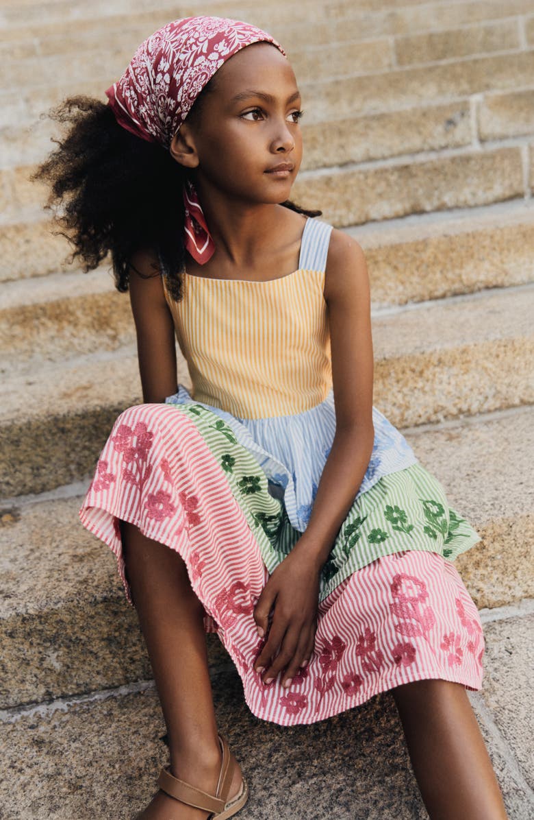 Mini Boden Kids' Hotchpotch Tiered Dress, Alternate, color, Hotchpotch Stripe Embroidery