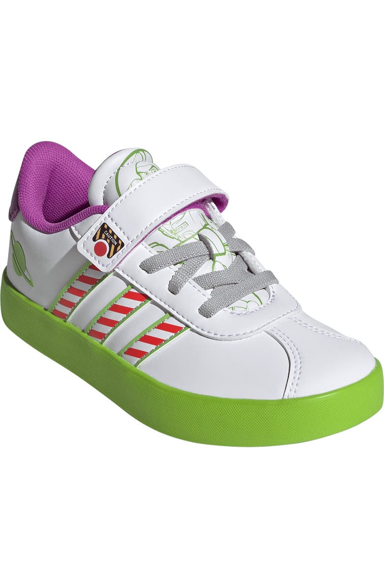 adidas Kids' Disney Buzz Court Sneaker, Main, color, Footwear White/ Solar Green