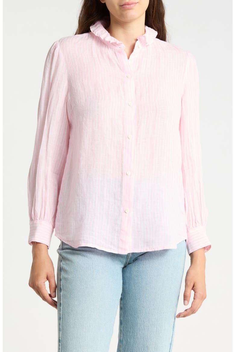 Julian Ruffle Collar Button Front Linen Top, Main, color, LIGHT PINK/ WHITE