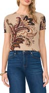 Vince Camuto Floral Short Sleeve Sweater