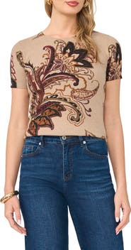 Vince Camuto Floral Short Sleeve Sweater