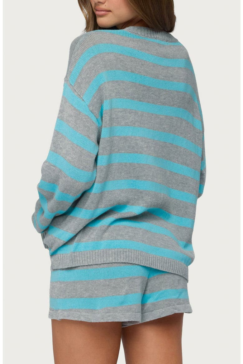 Amaris Oversized Striped Crewneck Sweater, Alternate, color, TURQUOISE-AND-GRAY-MELANGE