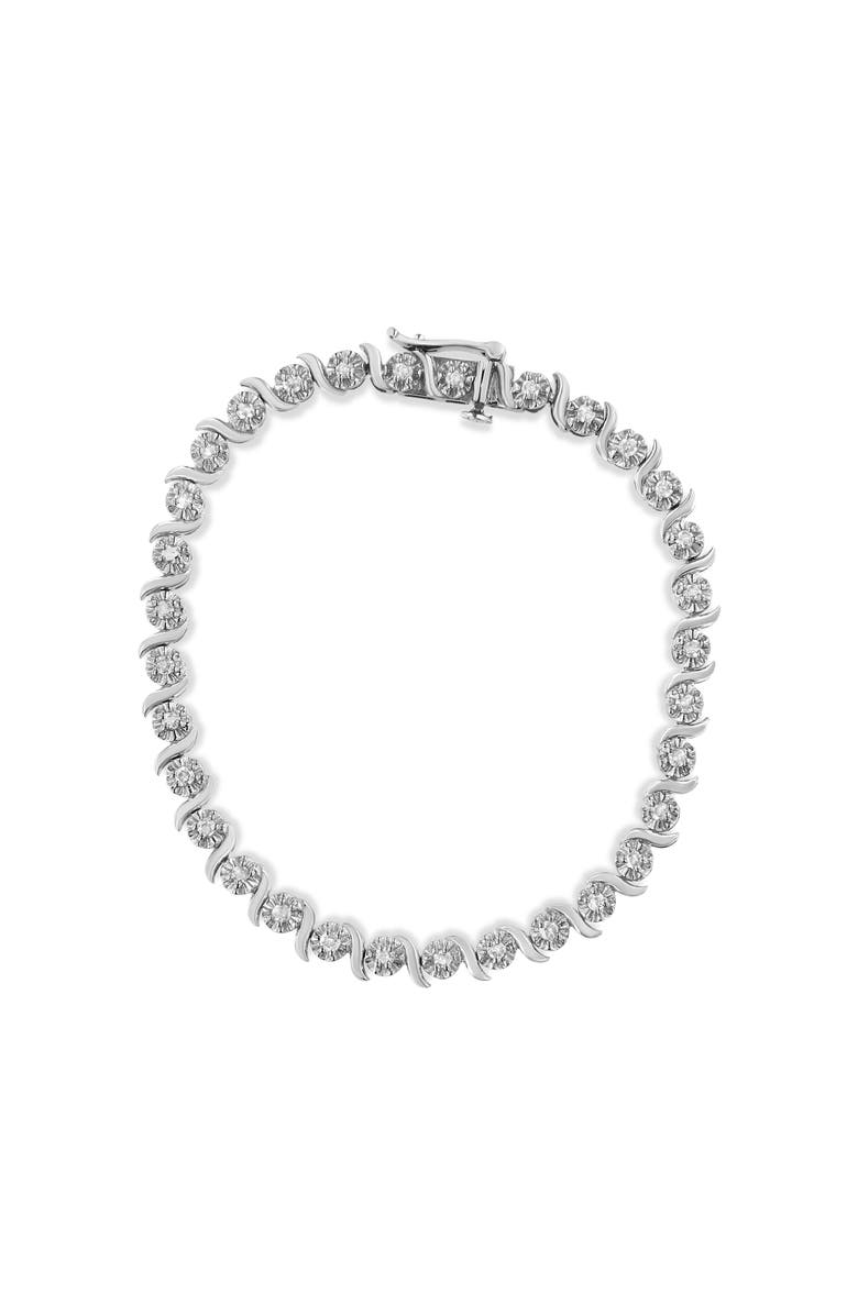 Haus of Brilliance Silver 1.0 Cttw Diamond Spiral Wave Curved-Link Tennis Bracelet, Alternate, color, White