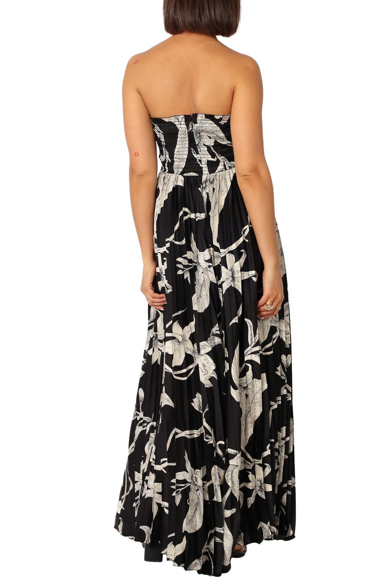 Angelique Floral Strapless Pleated Maxi Dress, Alternate, color, BLACK FLORAL
