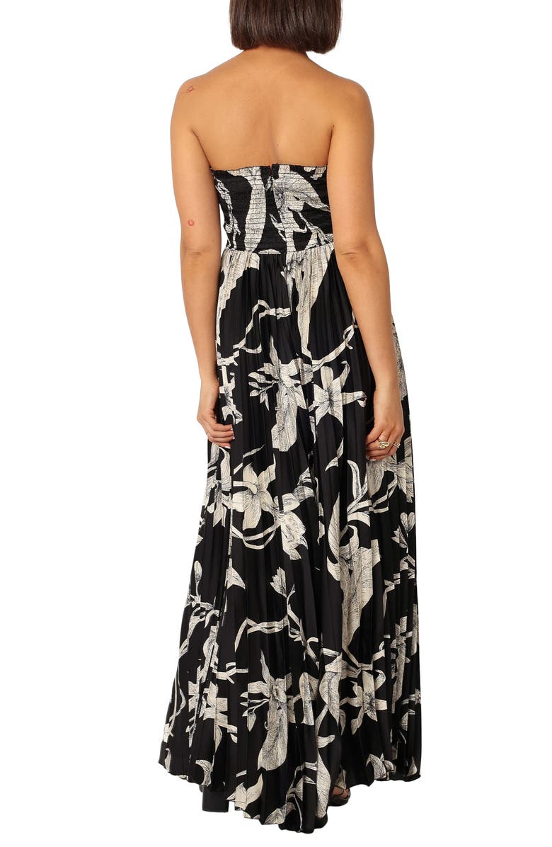 Petal & Pup Angelique Floral Strapless Pleated Maxi Dress, Alternate, color, Black Floral