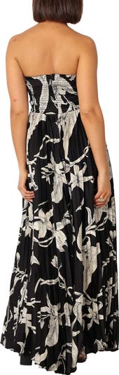 Angelique Floral Strapless Pleated Maxi Dress