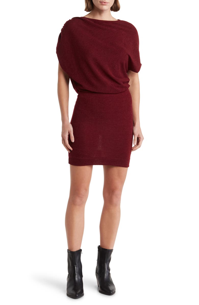 GO COUTURE Short Sleeve Sweater Dress, Main, color, Burgundy