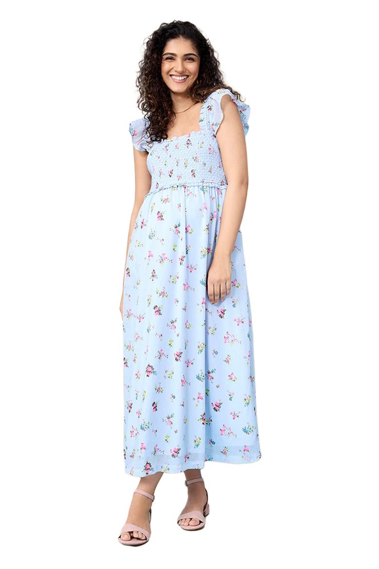 Sleeveless Ruffle Shoulder Smocked Maxi Dress, Alternate, color, Skyway Ditsy Floral