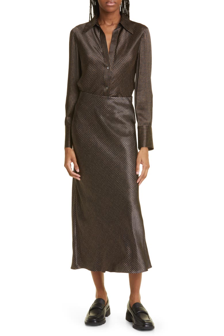 Brushed Houndstooth Check Satin Slip Skirt, Alternate, color, BLACK/CAMEL