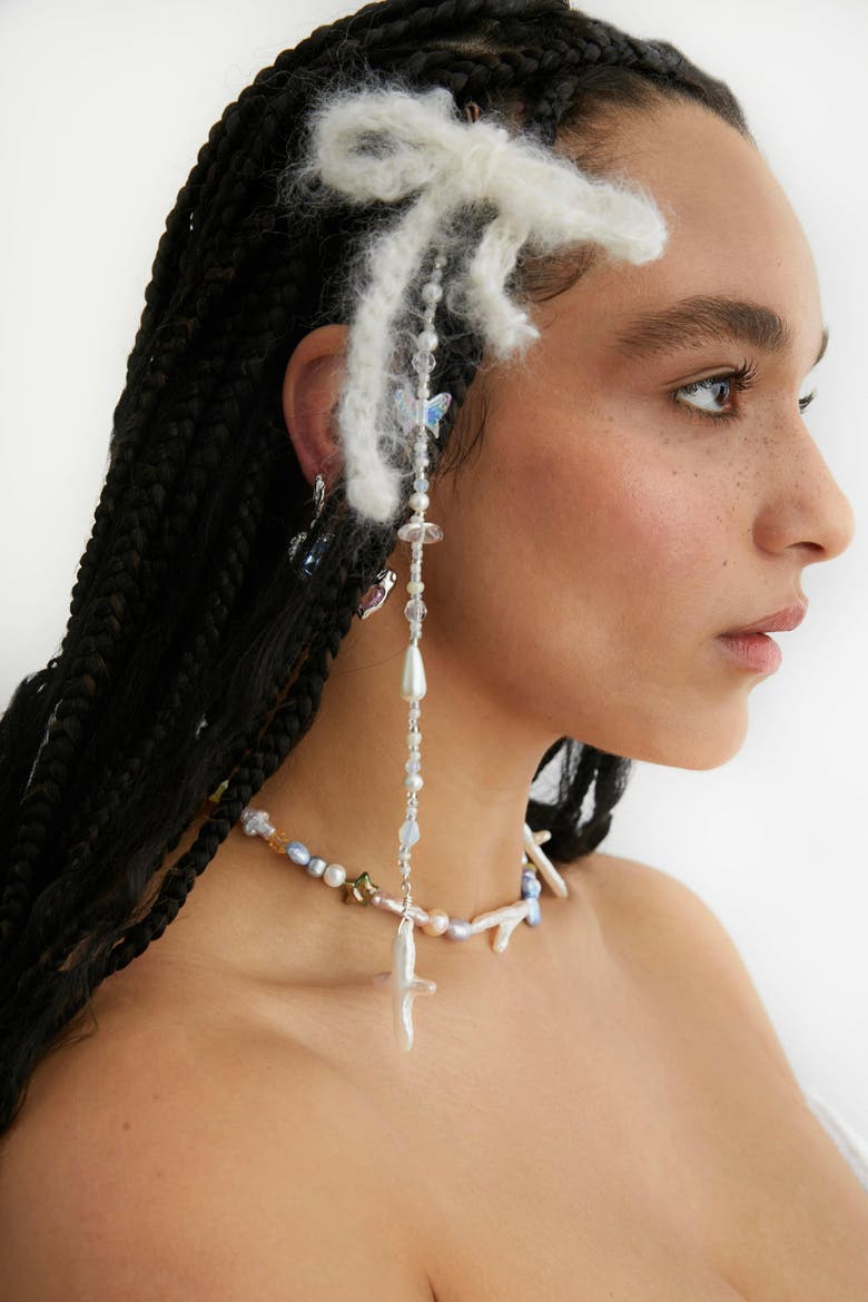 Pearl Braid With Cross Charm, Alternate, color, White