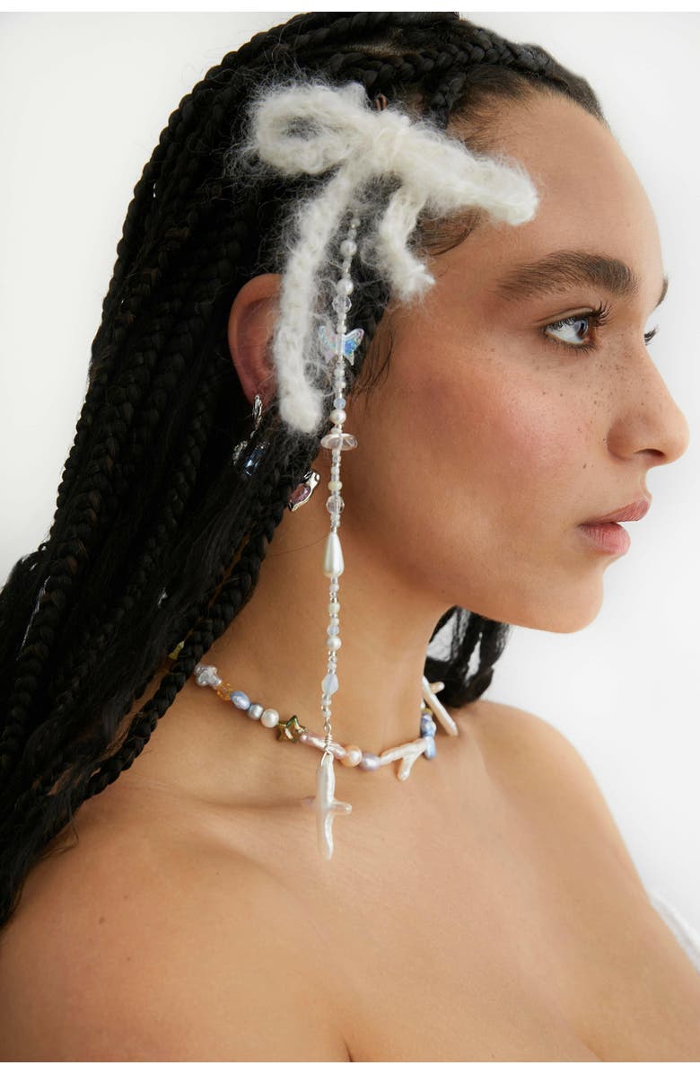 Velvet Luna Pearl Braid With Cross Charm, Alternate, color, White