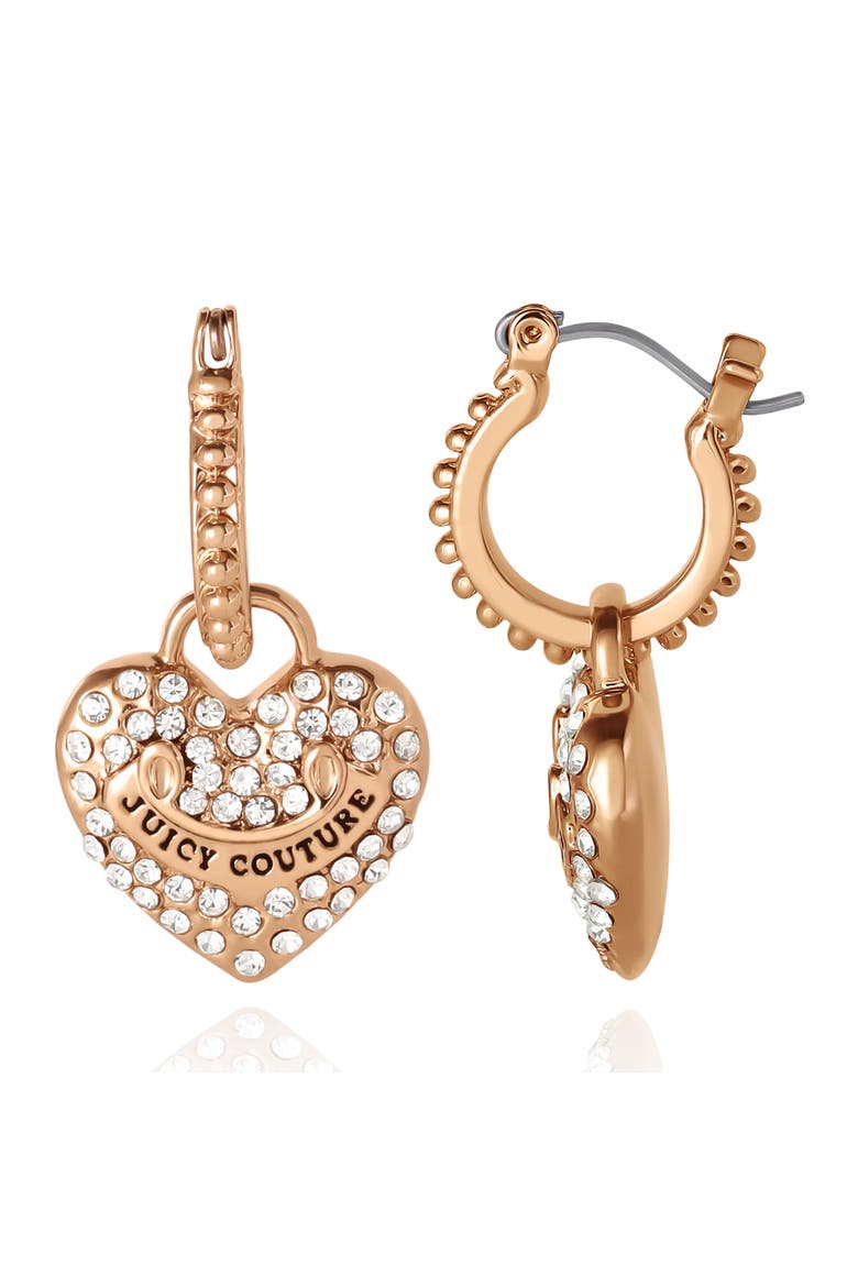 Gold-Tone Heart Charm Hoop Earrings with Crystal Accents, Alternate, color, Gold