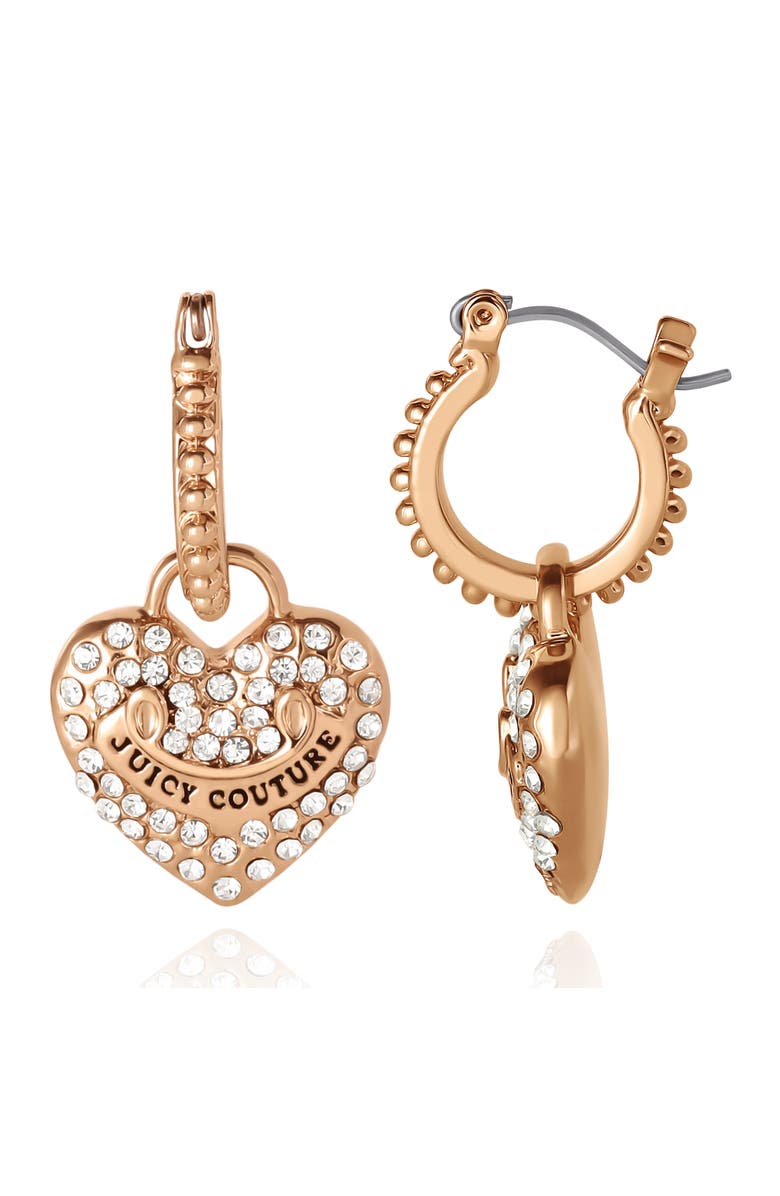 Juicy Couture Gold-Tone Heart Charm Hoop Earrings with Crystal Accents, Alternate, color, Gold
