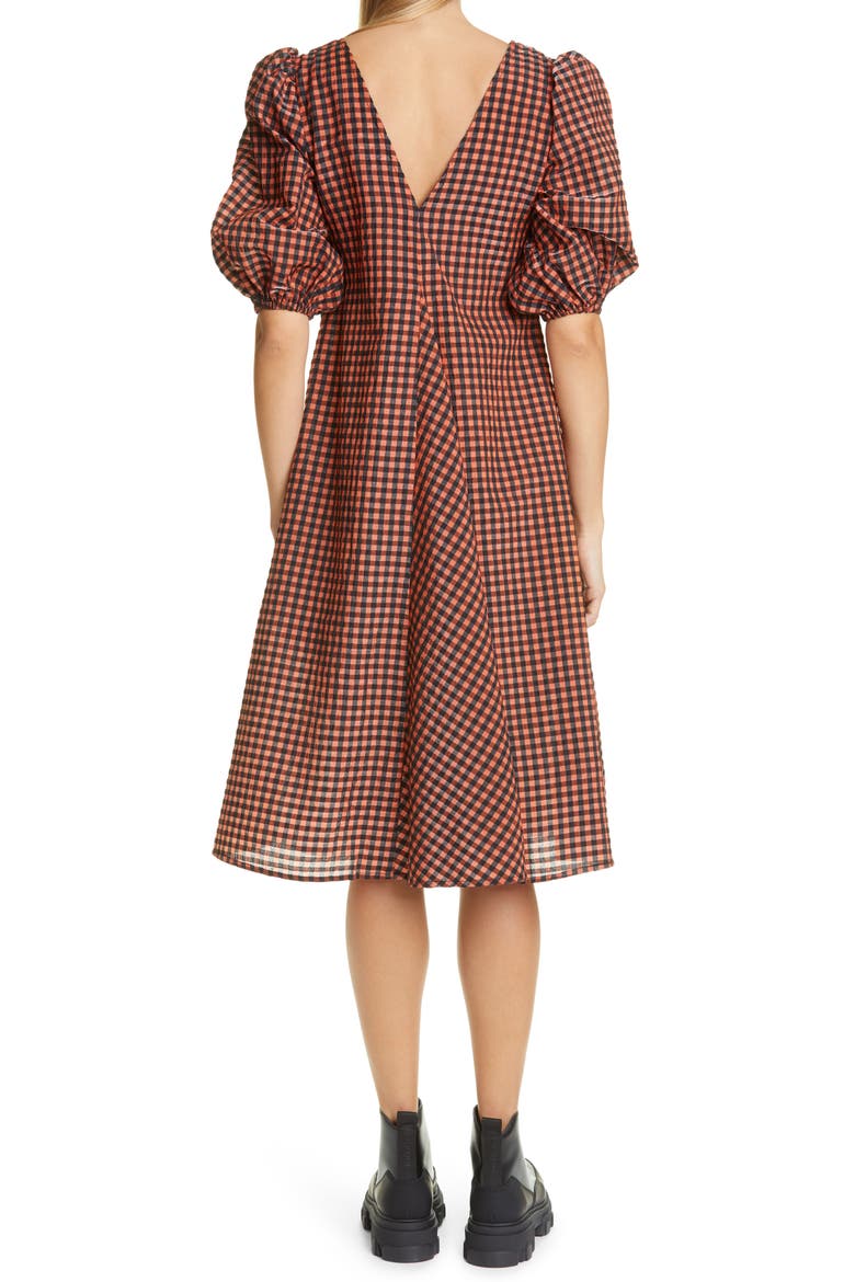 Check Balloon Sleeve Dress, Alternate, color, FLAME
