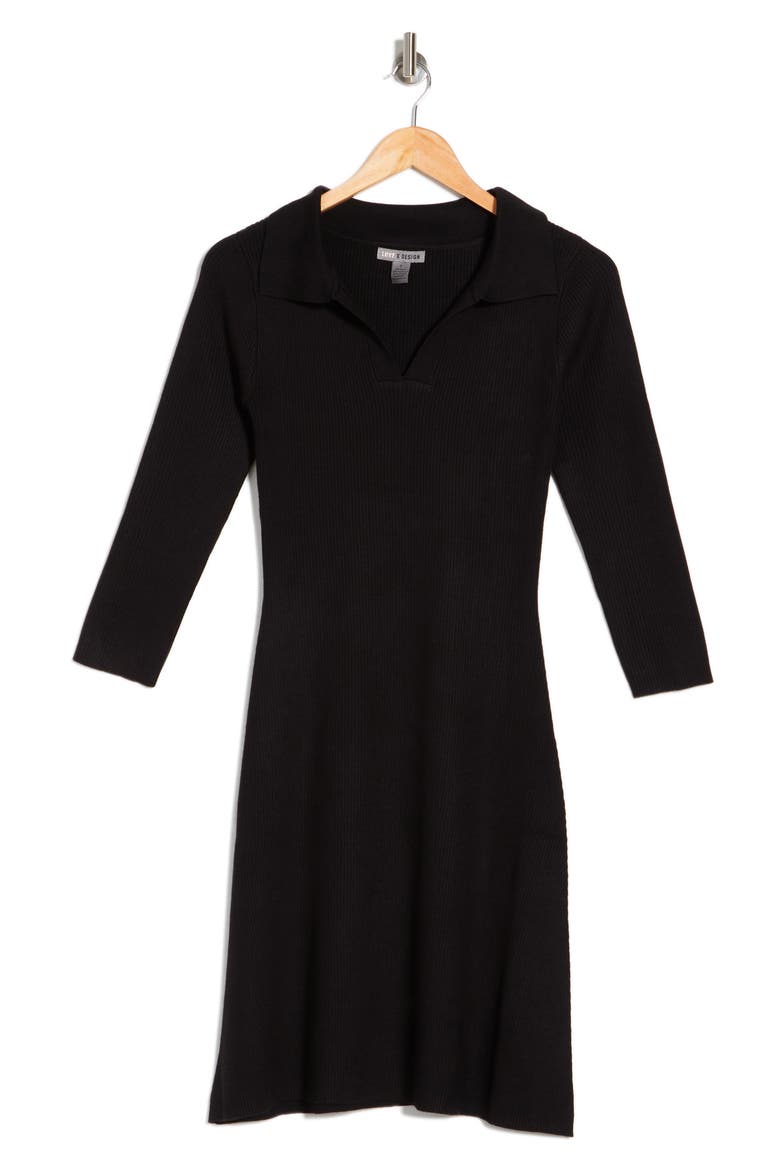Vermont Johnny Collar Ribbed Sweater Dress, Alternate, color, BLACK
