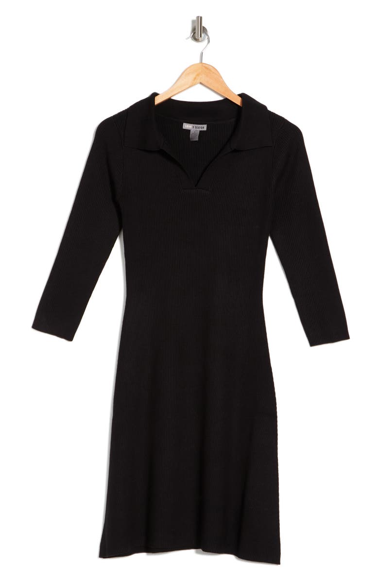 Love By Design Vermont Johnny Collar Ribbed Sweater Dress, Alternate, color, 