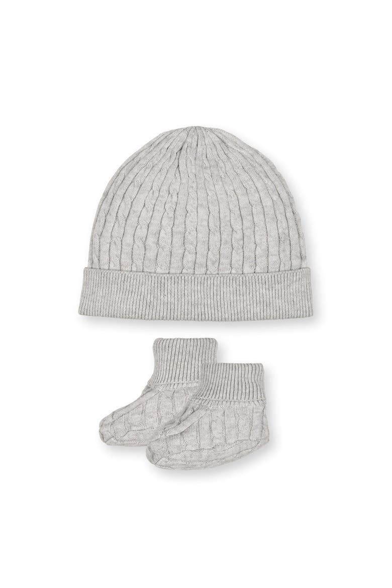 Organic Sweater Beanie and Bootie 2-Piece Set, Main, color, Light Gray Heather Cable