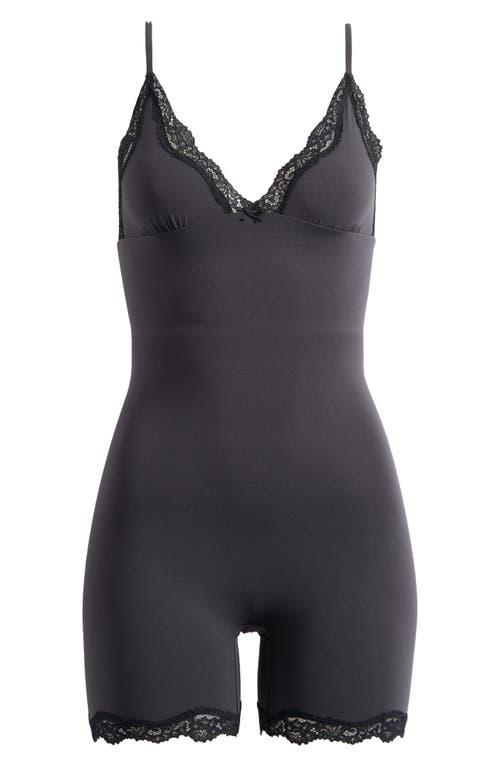 Skims Black Fits Everybody Lace Triangle Onesie Jumpsuit In Onyx