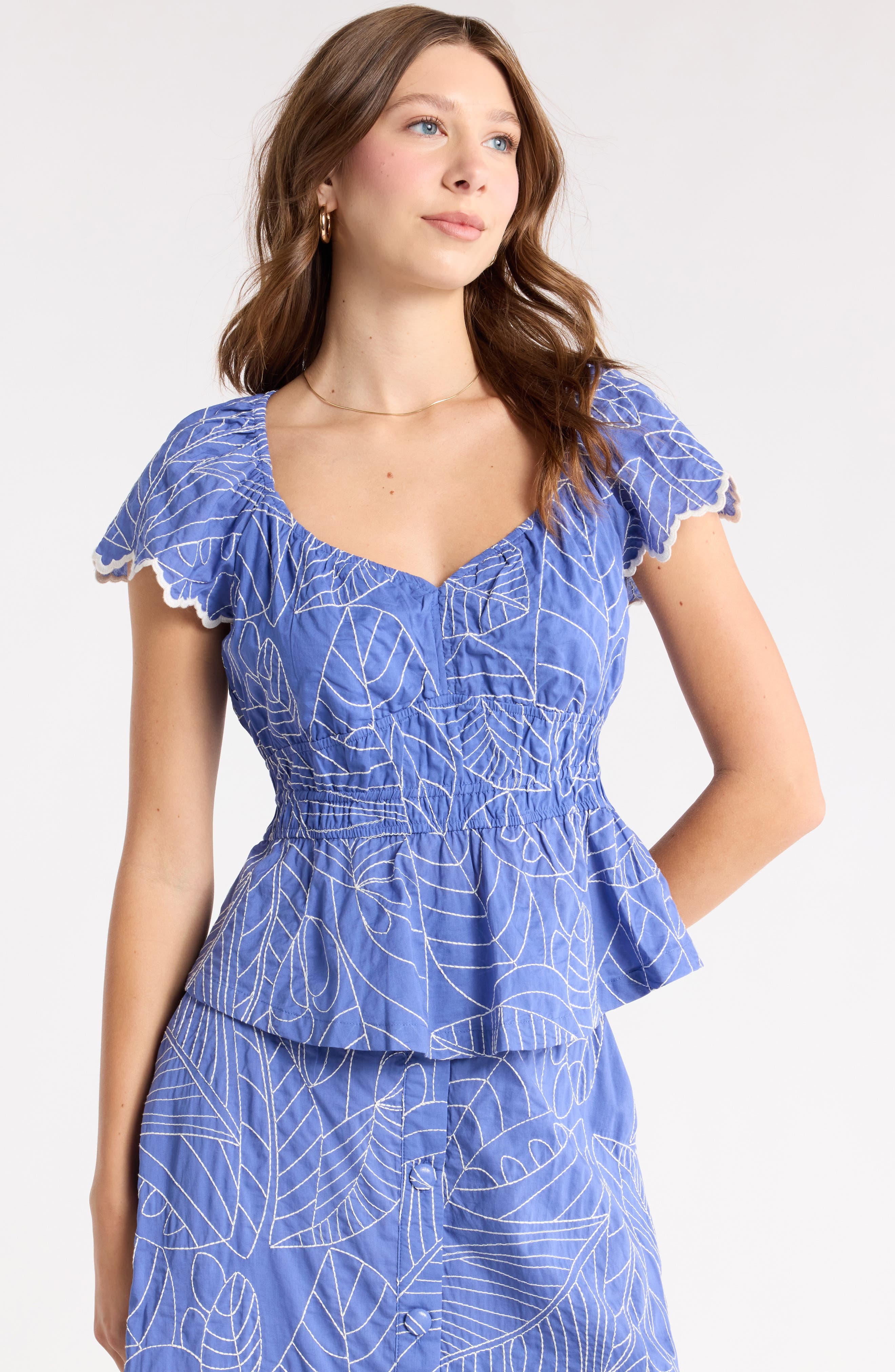 1901 Short Sleeve Smocked Waist Top