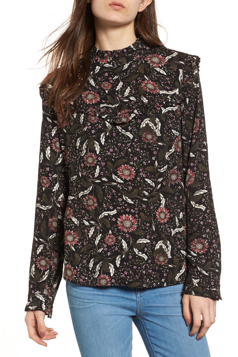 Ruffle Top, Main, color, BLACK CROWDED FLORAL