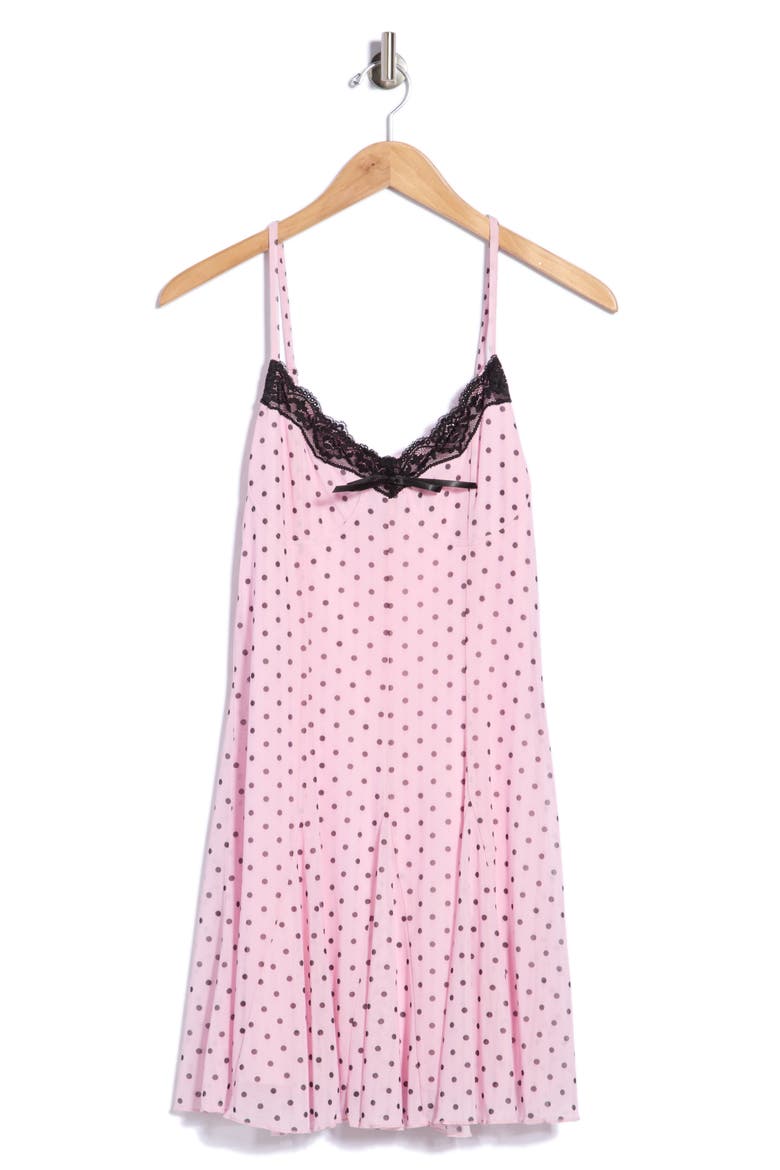 Lace Trim Polka Dot Slipdress, Alternate, color, PINK DOTS